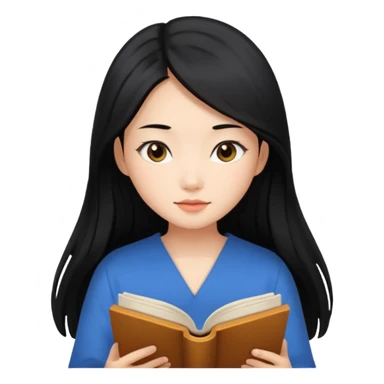 Beautiful Asian girl with long black hair reading book aesthetic sticker