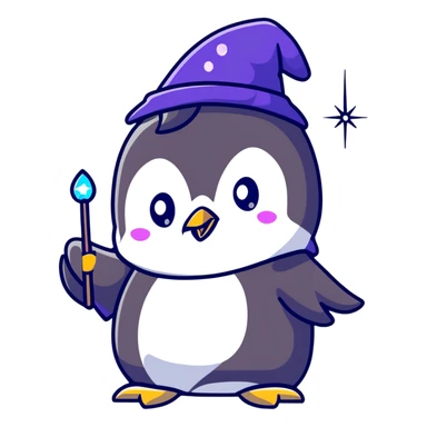 cute penguin wizard casting a spell with sparkles sticker