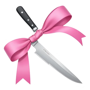 Only one object: a kitchen knife. A pink ribbon bow is tied directly on the knife handle. No other items. No decorations. Minimal emoji style. White background. Flat vector. sticker