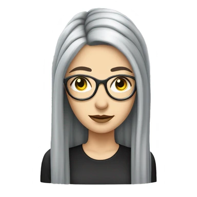 Attractive Caucasian woman with long straight grey hair worn in a braid, wearing wire frame glasses, looks goth sticker