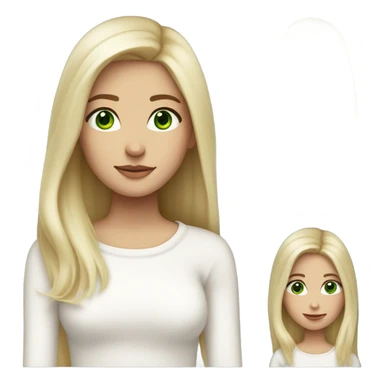 solo blonde skinny girl with green eyes, smooth skin, white sweater, long blow out hair, baddie, middle part sticker