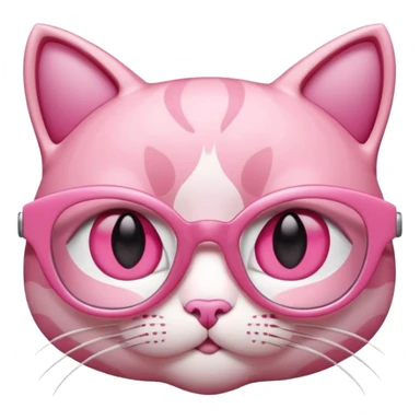 A 3D cartoon rose-pink cat-eye spectacle, glossy curved frame, soft reflections, isolated on plain background, Memoji-style. Negative : Cat. sticker