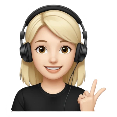 Female, happy, wearing headphone having mic, t-shirt 
 sticker