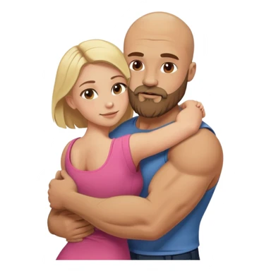 Muscular Bald man with a beard hugging his young dirty blonde wife sticker