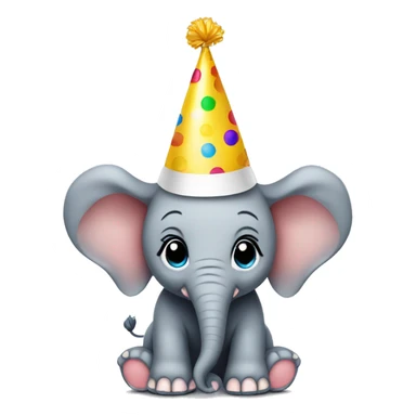 Baby elephant with a party hat sticker