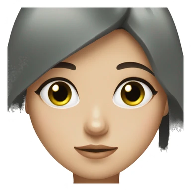 Girl with blu-green eyes and dark brown hair with a black cat sticker