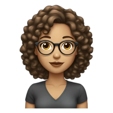 Brunette girl with long and fine curly hair with round glasses and medium-clear skin sticker