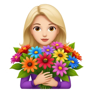 woman with big bouquet of flowers sticker