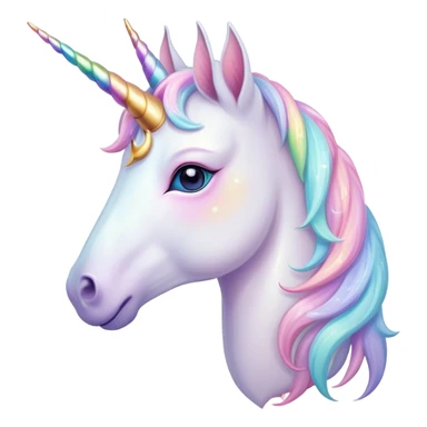 Beautiful and Majestic Unicorn Pony Portrait Emoji, Head and body radiating gentle magic with a soft pastel color, a delicately sparkling horn and eyes gently closed in peaceful wonder, Simplified yet exquisitely endearing features, highly detailed, glowing with a soft, ethereal light, high shine, serene and utterly majestic, stylized with an air of fairy-tale regality, soft glowing outline, capturing the essence of a beautiful and majestic unicorn pony that embodies the enchanting spirit of a dream! sticker