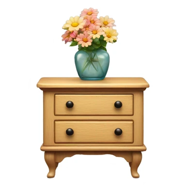 vintage night stand, light wood, vase with flowers on top sticker