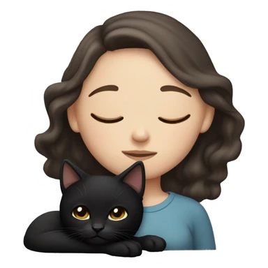 White girl dark brown hair sleeping with black kitty sticker