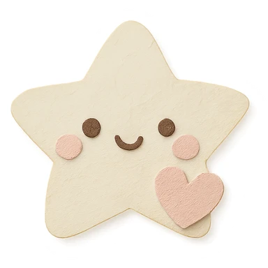 Cute pastel white star with a tiny pastel heart, no limbs, full body, transparent background, in kawaii paper craft style. sticker