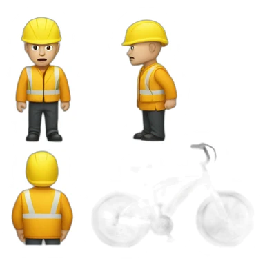 a white bald man angry with a yellow safety vest and a yellow bicycle helmet sticker