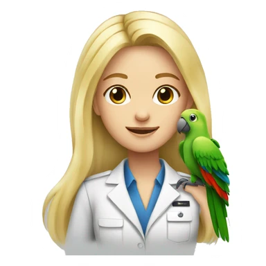 Vet blond long hair girl with parrot sticker