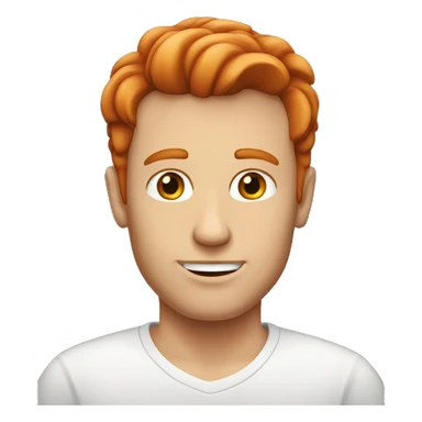 A white guy with red hair that is slightly long. He has a big forehead sticker