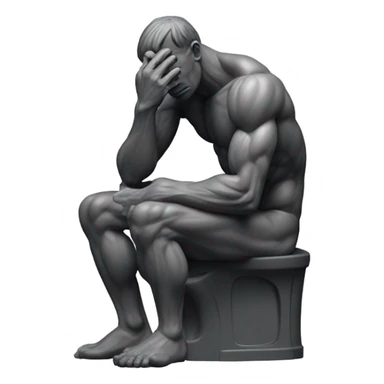 rodin sculpture the thinker but he's sitting on a toilet which is the same dark gray color as the man, and his head is resting forward on the top of his right hand sticker