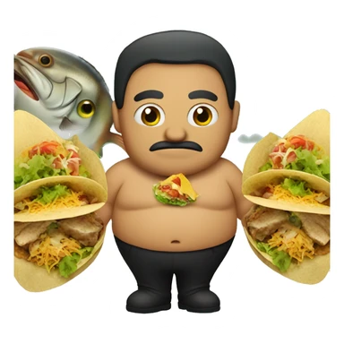 fat mexican with tacos with a fish in the background sticker