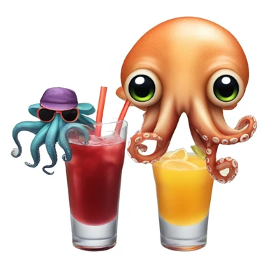 A squid and an octopus with fresh drinks  sticker