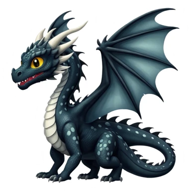 A dragon that is  black 🖤 with white spots. HUGE wings and a tail. Also realistic  sticker
