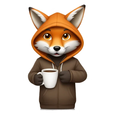 Fox wearing a hoodie and holding a cup of coffee sticker