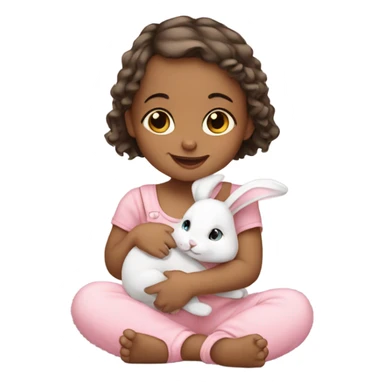 Baby girl with cute bunny sticker