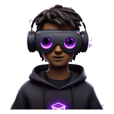 Harry Potter wearing a black hoodie with "OMG" letters on it and VR headset oculus quest 2 in a cyberpunk VR environment with violet neon lighting. sticker