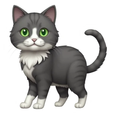 full body solid dark grey cat with green eyes, white paws and white whiskers walking sticker