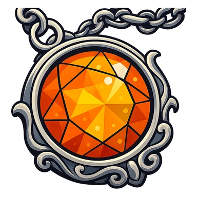 Add a silver chain or ornate setting to the round cut holographic amber charm, keeping the extreme close-up and original style sticker