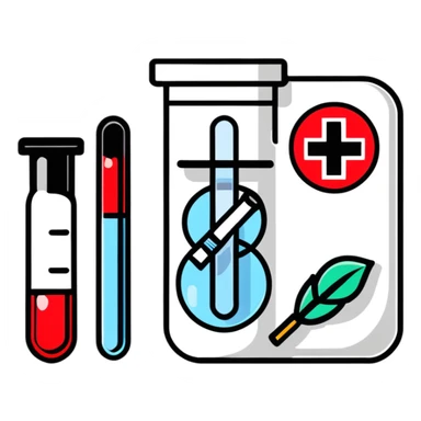 Friendly sticker design of sexual health clinic symbol with red cross, test tube, and heart icon sticker