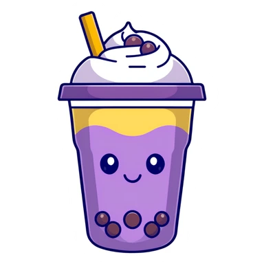 Purple bubble tea cup with a cute face and black tapioca pearls inside sticker