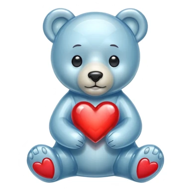 glass bear with a red heart sticker