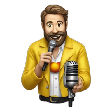 radio presenter with beard and with a yellow microphone on his hand is a filthy clown sticker