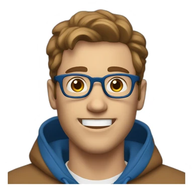 white man with brown hair and hazel eyes and glasses wearing blue hoodie feeling excited sticker