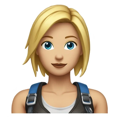 Aya Brea, woman, blonde hair, short hair, blue eyes, big breasts, slim body, leather vest, blue jeans. sticker