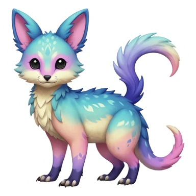 Feral Rare realistic edgy pretty beautiful handsome gorgeous pastel-gradient aesthetic colorful vibrant Vernid-Trico-species-Fakemon-creature by LiLaiRa, random markings, tufted ears, full body sticker