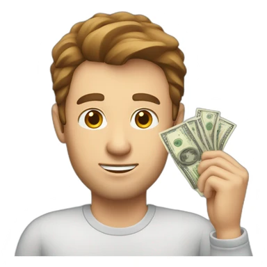 caucasian man with brown hair holding money sticker