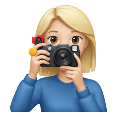 blonde girl photographer cartoon taking picture in middle of taking picture camera in front of face sticker