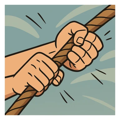 close-up of hands gripping a rope tightly, dynamic, action-focused sticker