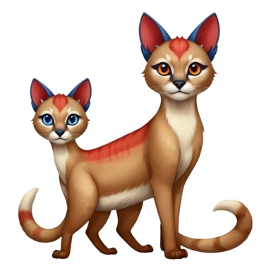 White and blue and red Asian painted anime-styled big-eyed shiny glorious divine marked exotic cool beautiful realistic caracal-civet-sergal-oncilla-animal-Fakémon-hybrid-fursona (full body) sticker