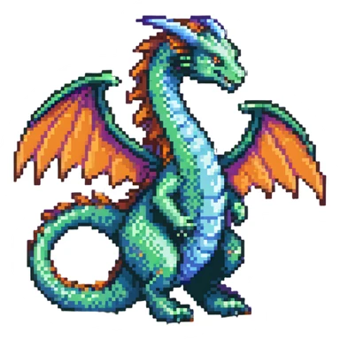 mystical wyrm with a long tail and large wings, colored green, blue, and purple sticker