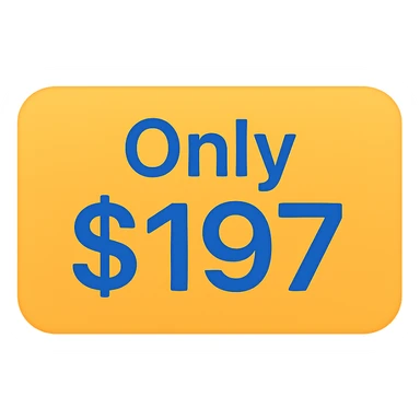 icon with text 'Only $197', color icon style, rectangular label, colorful, simple, attention-grabbing sticker