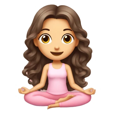 Brunette long curled hair and hazel eyes yoga beautiful girl in light pink clothes sitting on a yoga mat sticker
