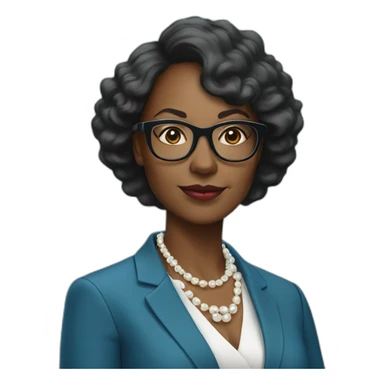 black woman ceo, black glasses, blue blazer, pearl necklace sticker