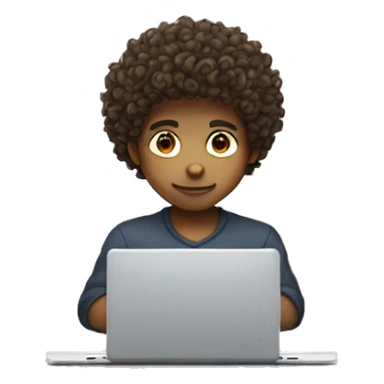 A boy with curly hair but behind the laptop, be a programmer sticker