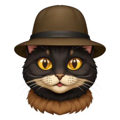 mostly black cat with some brown on face, gold eyes, british hat sticker