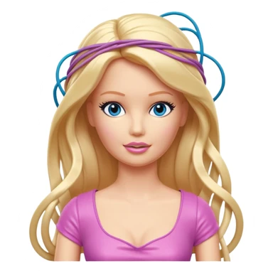 plastic barbie doll tightly bound with tangled AUX cables. sticker