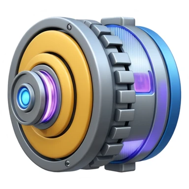 Powerful modern gray engine emoji, thick industrial metal body, rotating inner parts, glowing energy core. sticker