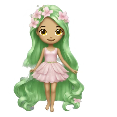 pale pink glitter fairy green dress long hair flowers  sticker