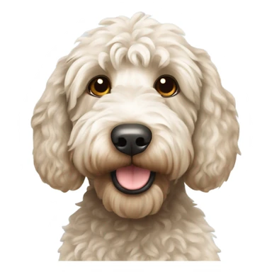 Labradoodle wearing white jersey sticker