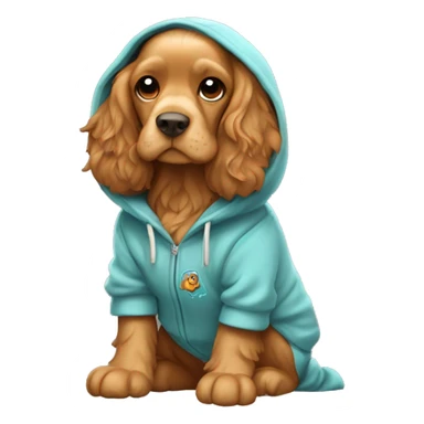 Cocker spaniel wearing a hoodie with the logo of Toncoin sticker